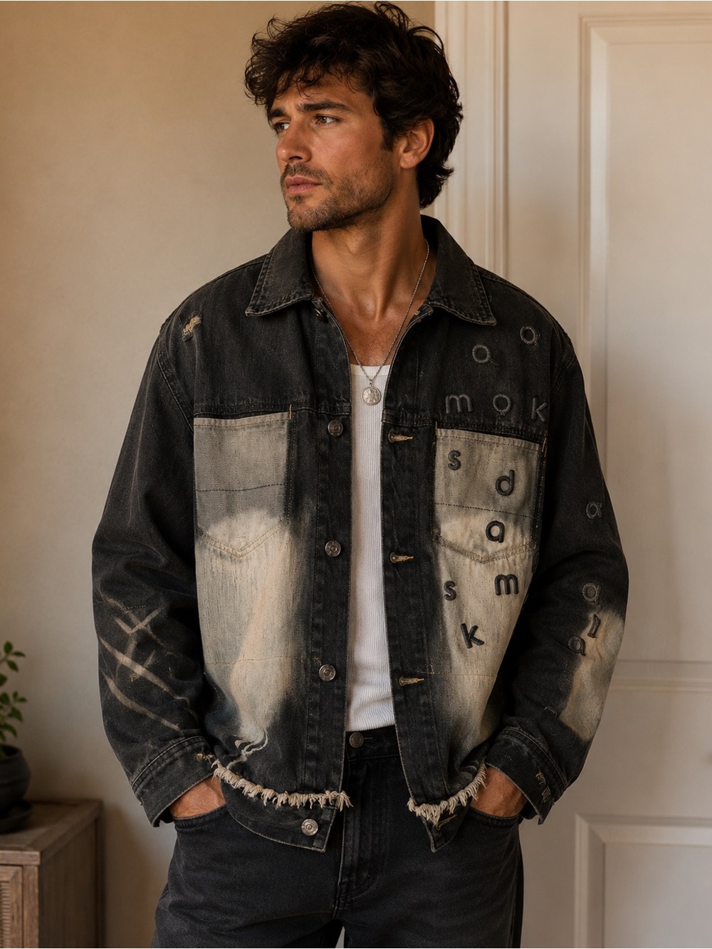 Akademiks Black and Bleached Patchwork Denim Shirt Jacket